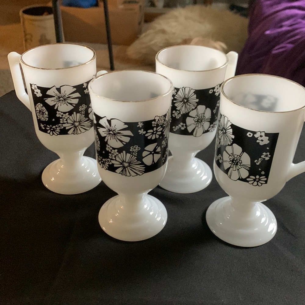Vintage pedestal milk glass coffee cups set of 4